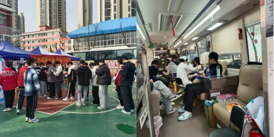 ↑ 3月19日,和平街道紅十字會聯(lián)合武漢市血液中心,在武漢科技職業(yè)學院開展無償獻血活動。早上9點開始,獻血車前就排起了長龍,一股義務獻血的愛心熱潮在校園內激蕩。志愿者們通過懸掛橫幅、放置宣傳海報架、發(fā)放宣傳資料和電子屏播放無償獻血及造干的相關宣傳視頻等方式向學生們普及無償獻血及造干的相關知識。參與獻血的師生們紛紛表示,獻血既有益于個人身體健康又能幫助他人度過難關,能為生命的延續(xù)貢獻自己的力量,以實際行動踐行青年的使命和擔當。